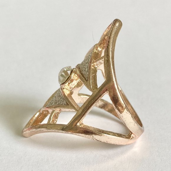 Rose Gold Cubic Zirconia Cocktail Ring Boho Art Deco Size 7 Plated Statement - Picture 8 of 12
